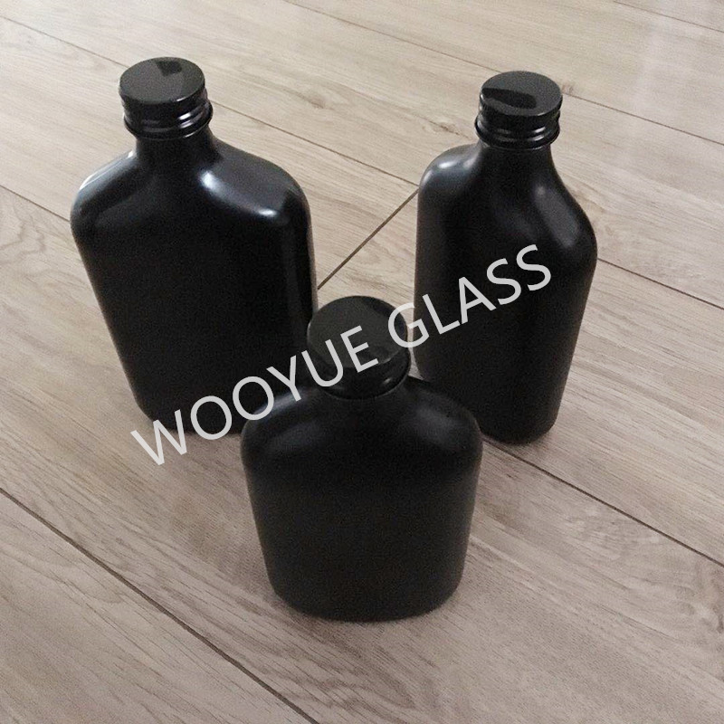 Square flat 200ml glass coffee drinks bottle with metal caps